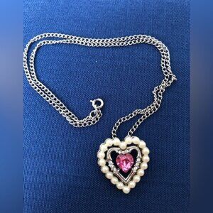 Avon heart necklace pink topaz